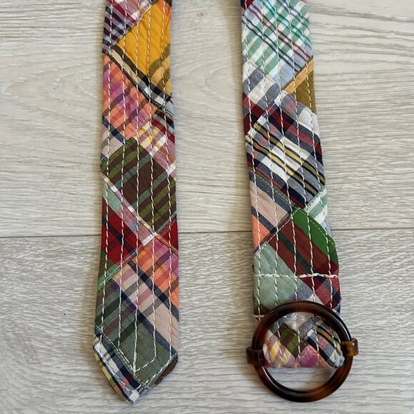 J. Crew Colorful Preppy Madras Plaid Patchwork Quilt Belt - Picture 7 of 16